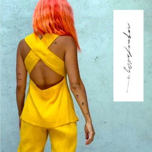 Raquel Allegra Golden Yellow Fortuny Pleats Apron Top